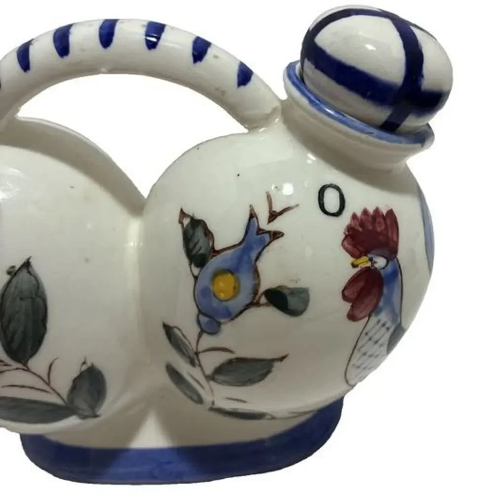 Oil And Vinegar Cruet NASCO Hand Painted Japan Vintage Rooster and Floral Design